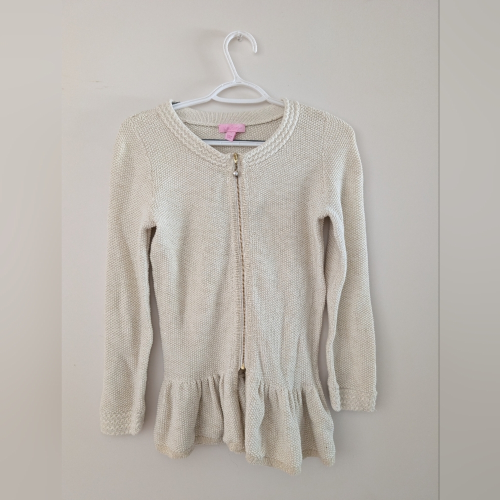 Lilly Pulitzer Cream Peplum Cardigan - Picture 2 of 4
